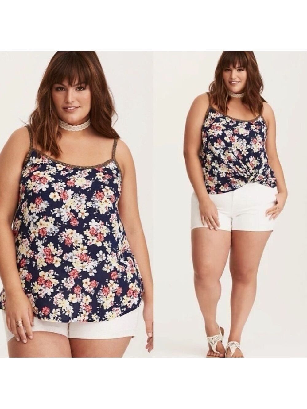 Torrid Floral Lace Up Back Challis Swing Cami